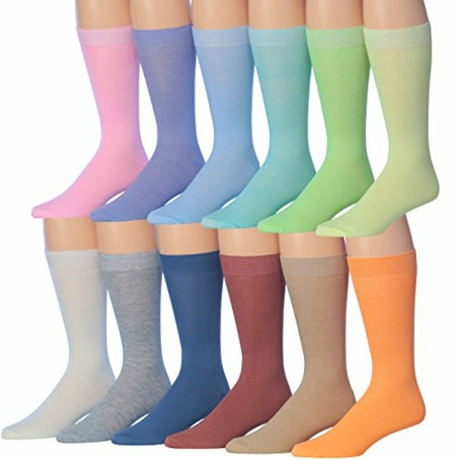 Fiallo Mens 12 Pairs Funny Faces Striped Colorful Crew Socks