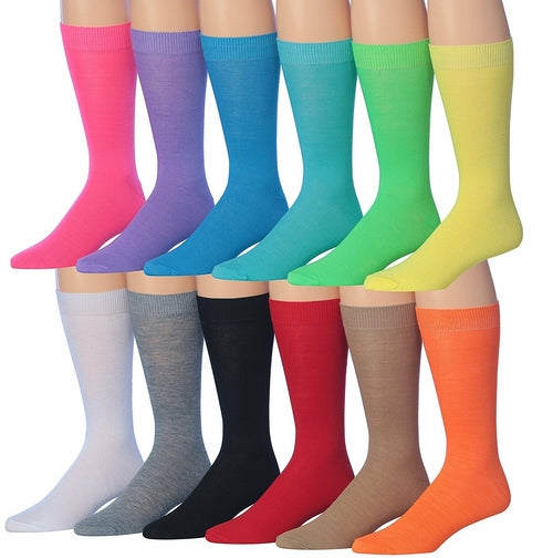 Fiallo Mens 12 Pairs Funny Faces Striped Colorful Crew Socks