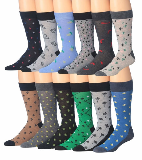 Fiallo Mens 12 Pairs Funny Faces Striped Colorful Crew Socks