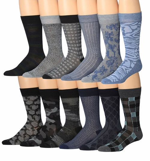Fiallo Mens 12 Pairs Funny Faces Striped Colorful Crew Socks