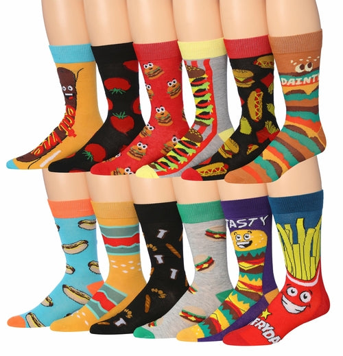 Fiallo Mens 12 Pairs Funny Faces Striped Colorful Crew Socks