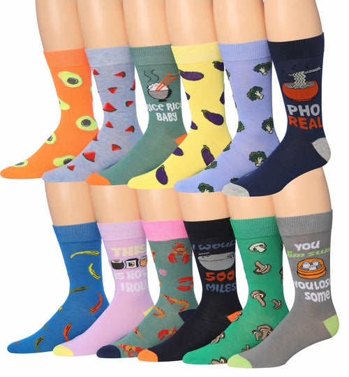 Fiallo Mens 12 Pairs Funny Faces Striped Colorful Crew Socks