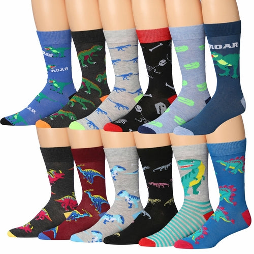 Fiallo Mens 12 Pairs Funny Faces Striped Colorful Crew Socks