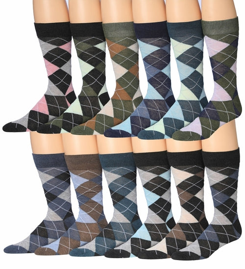 Fiallo Mens 12 Pairs Funny Faces Striped Colorful Crew Socks