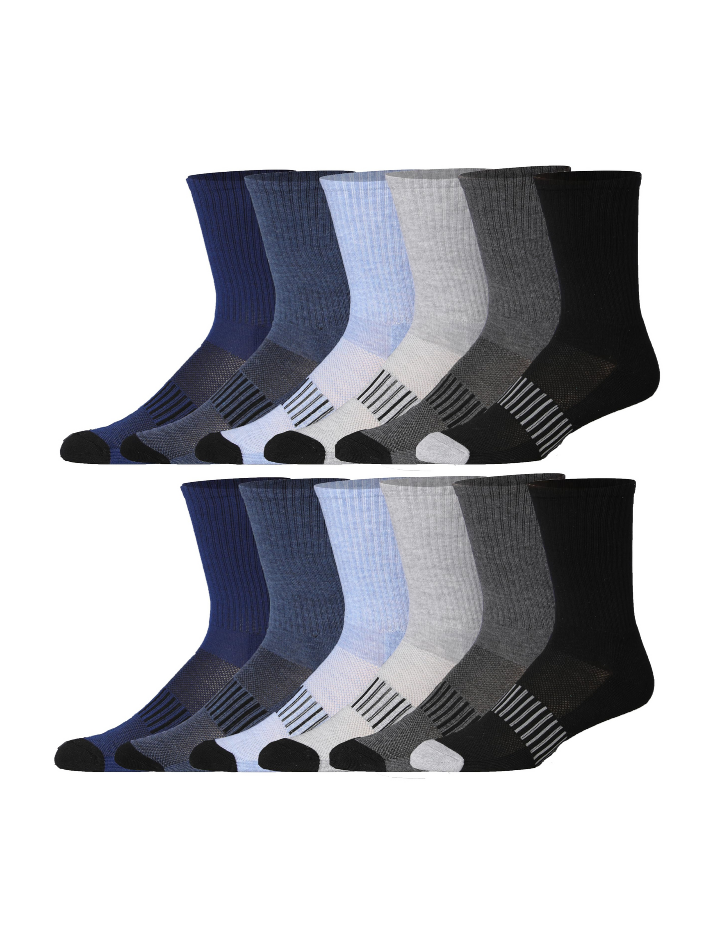 JAMES FIALLO Men's 12 Pairs Comfortable Performance Cushion Crew Socks
