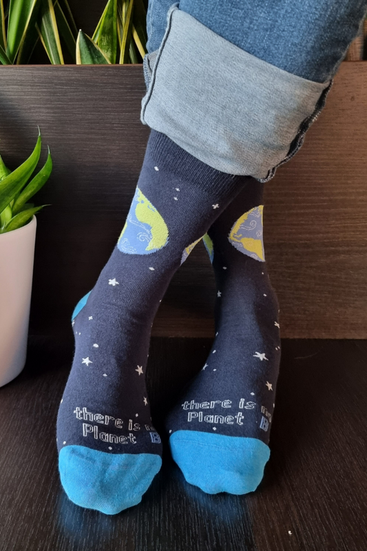 PLANET B blue cotton socks with the globe