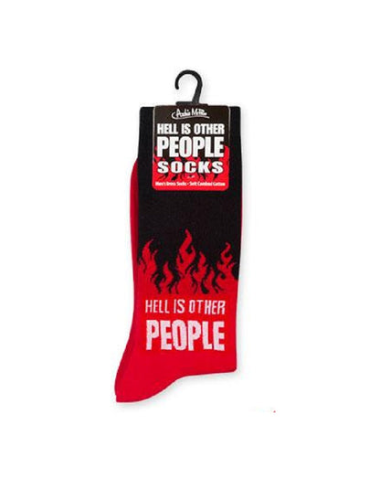 Hell is Other People Socks Men's Dress Socks in Black and Red | Funny