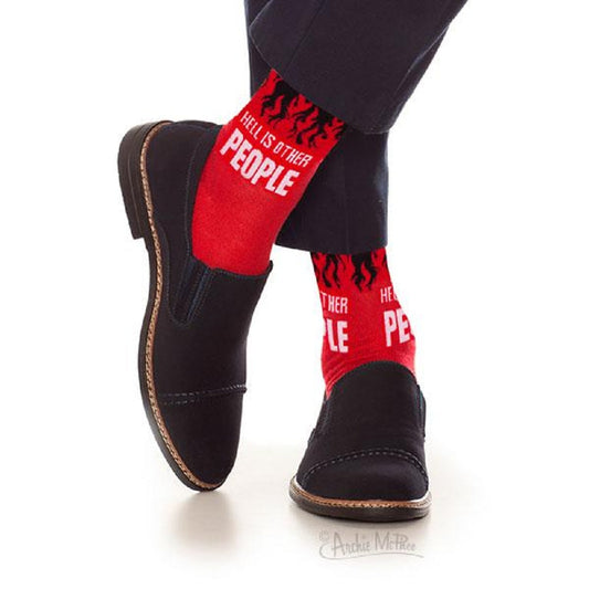 Hell is Other People Socks Men's Dress Socks in Black and Red | Funny