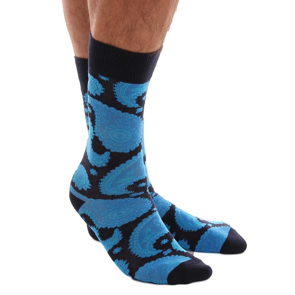 Blue Paisley Mens Colorful Crew Socks - Premium Cotton Fun socks with