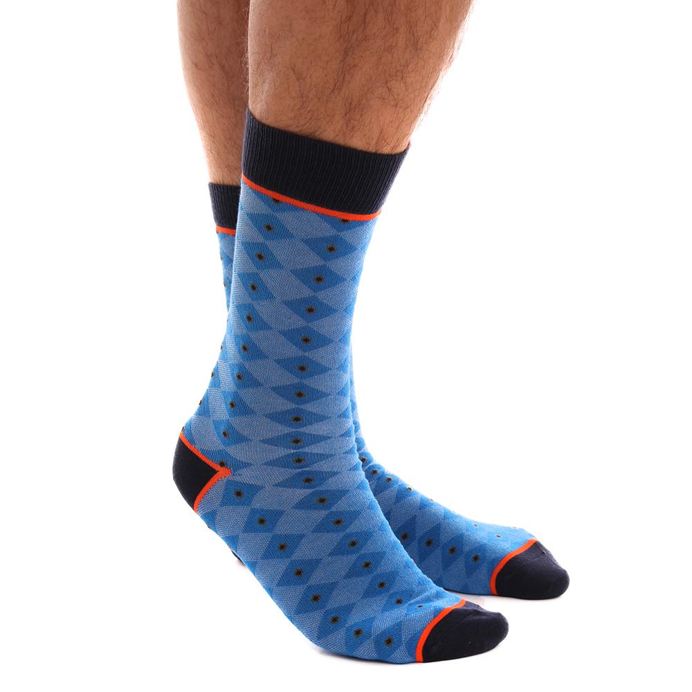 Blue Black Dots Mens Colorful Crew Socks - Premium Cotton Fun socks