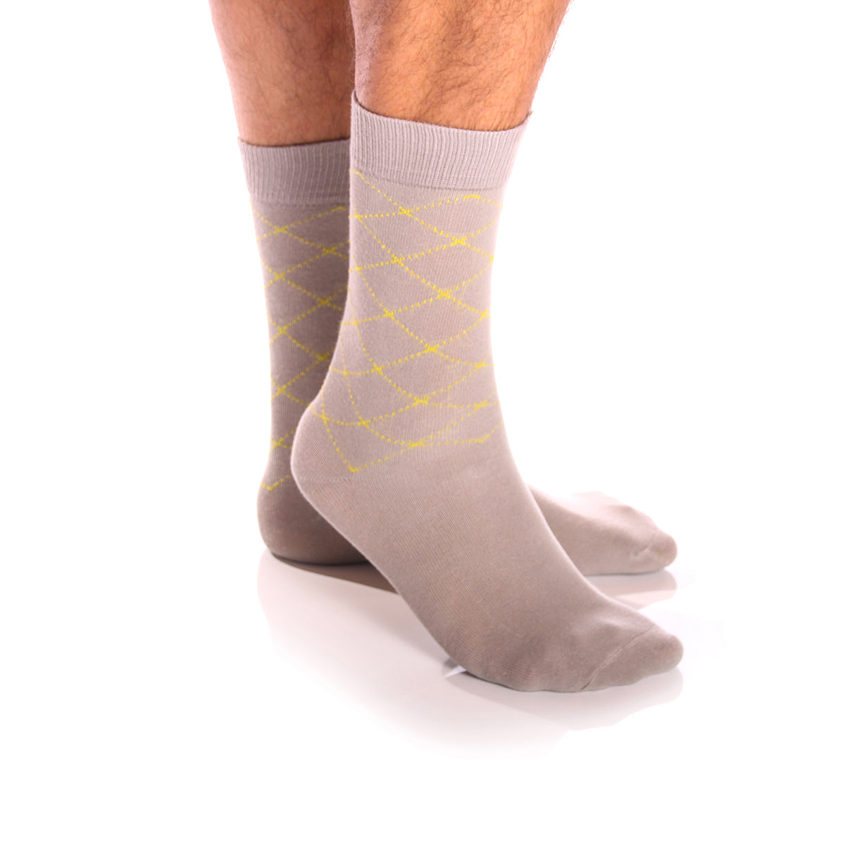 Grey with Green Crosses Mens Dress Socks - Premium Cotton formal socks