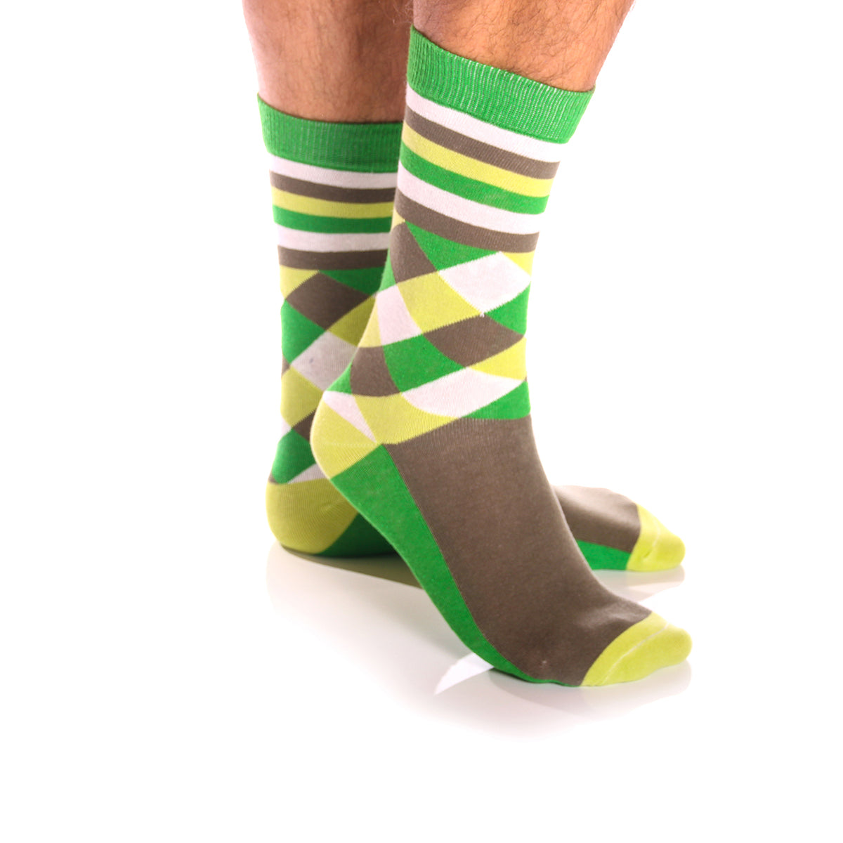 Green Grey & White Plain Five Color Mens Colorful Crew Socks - Premium