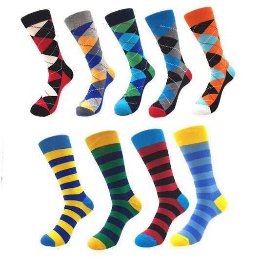 Men's Multicolor Shapes Pattern 9pk Assorted Bundle Colorful Socks