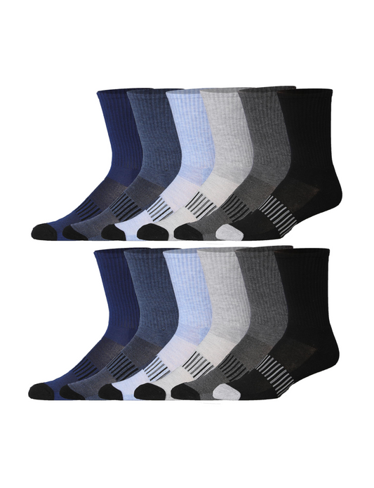 JAMES FIALLO Men's 12 Pairs Comfortable Performance Cushion Crew Socks
