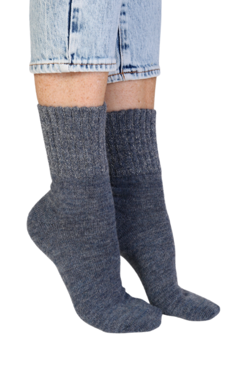 ALPACA WOOL blue socks with a sparkling edge