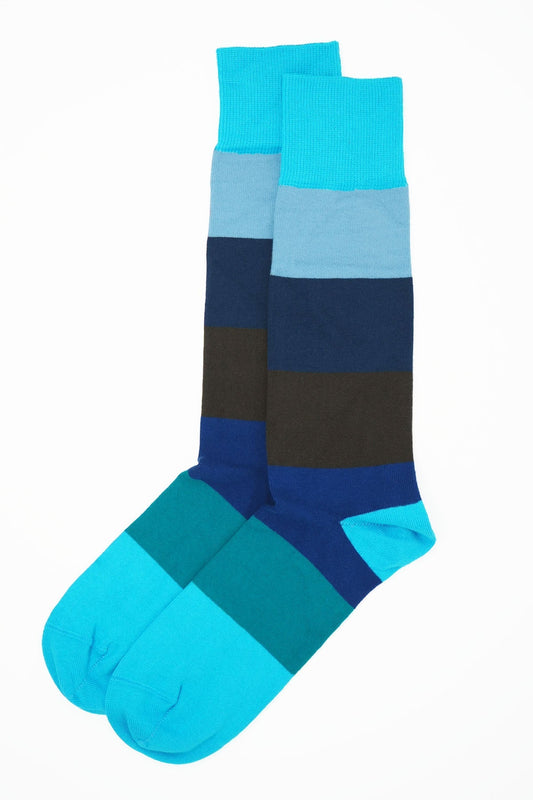 Block Stripe Men's Socks - Aqua