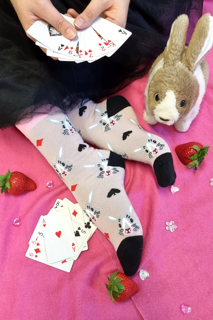 PLAY HARD pink socks with bunnies